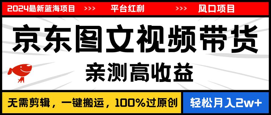 2024最新蓝海项目，逛逛京东图文视频带货，无需剪辑，月入20000+-项目网资源站