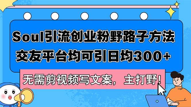 Soul引流创业粉野路子方法，交友平台均可引日均300+，无需剪视频写文案…-项目网资源站