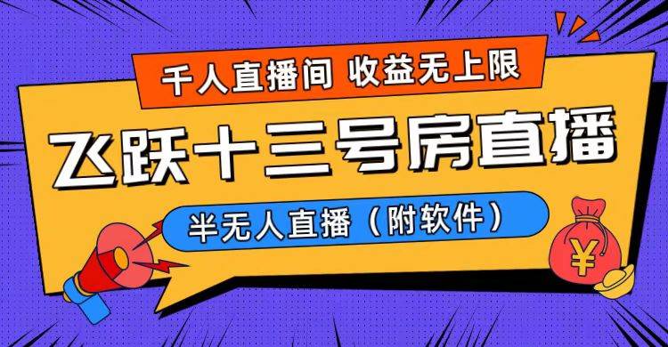 爆火飞跃十三号房半无人直播，一场直播上千人，日入过万！（附软件）-项目网资源站