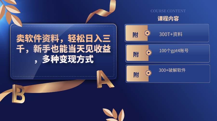 卖软件资料，轻松日入三千，新手也能当天见收益，多种变现方式，（附300T+资料，100个gpt4账号，300+破解软件）-项目网资源站