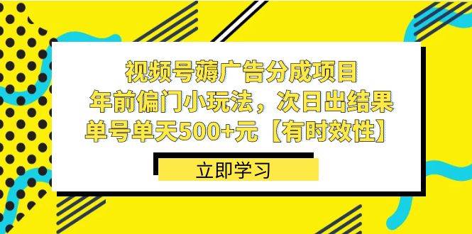 视频号薅广告分成项目，年前偏门小玩法，次日出结果，单号单天500+元【有时效性】-项目网资源站