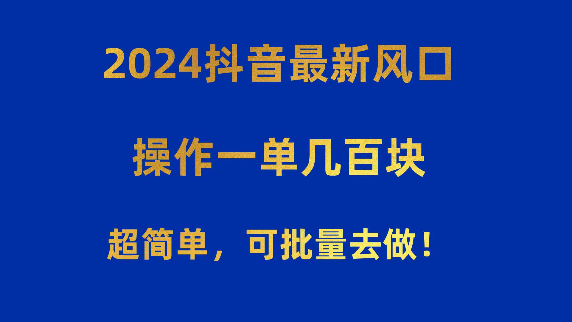 2024抖音最新风口！操作一单几百块！超简单，可批量去做！！！-项目网资源站