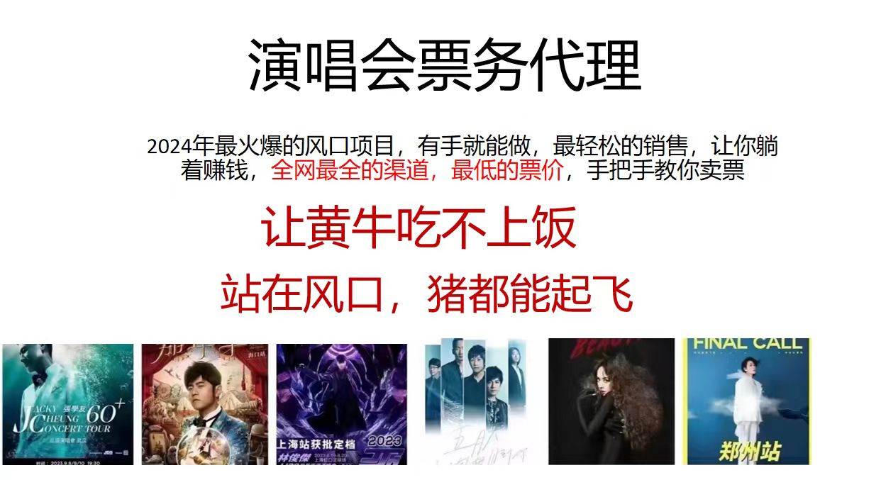 2024演唱会低价票务代理，全网最低的票价，手把手教你卖票，日入2000+-项目网资源站