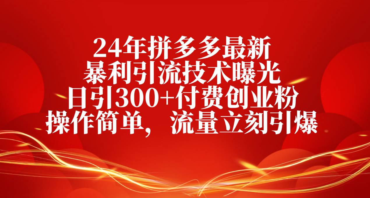 24年拼多多最新暴利引流技术曝光，日引300+付费创业粉，操作简单，流量…-项目网资源站