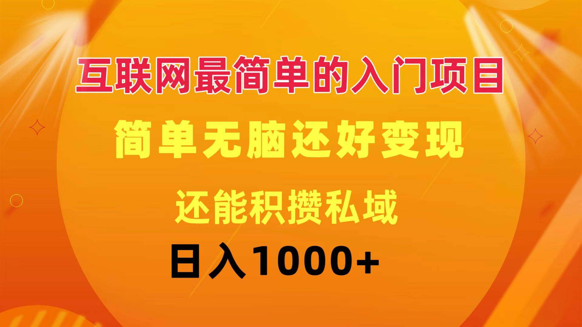 互联网最简单的入门项目：简单无脑变现还能积攒私域一天轻松1000+-项目网资源站