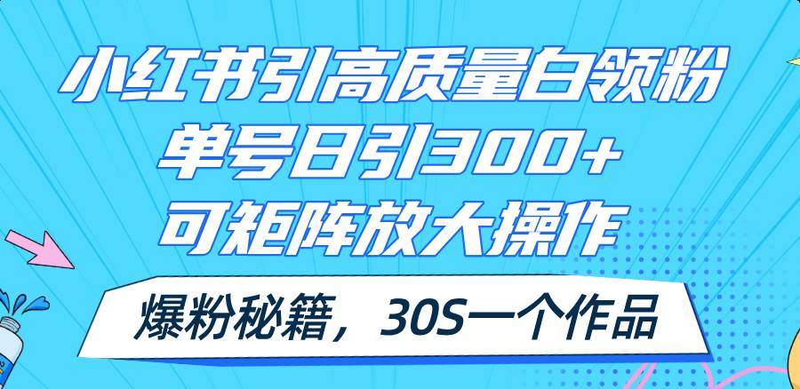 小红书引高质量白领粉，单号日引300+，可放大操作，爆粉秘籍！30s一个作品-项目网资源站