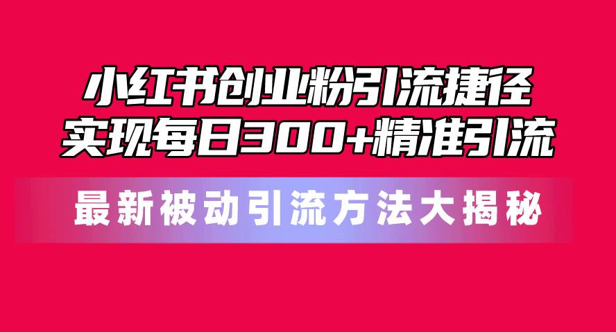 小红书创业粉引流捷径！最新被动引流方法大揭秘，实现每日300+精准引流-项目网资源站