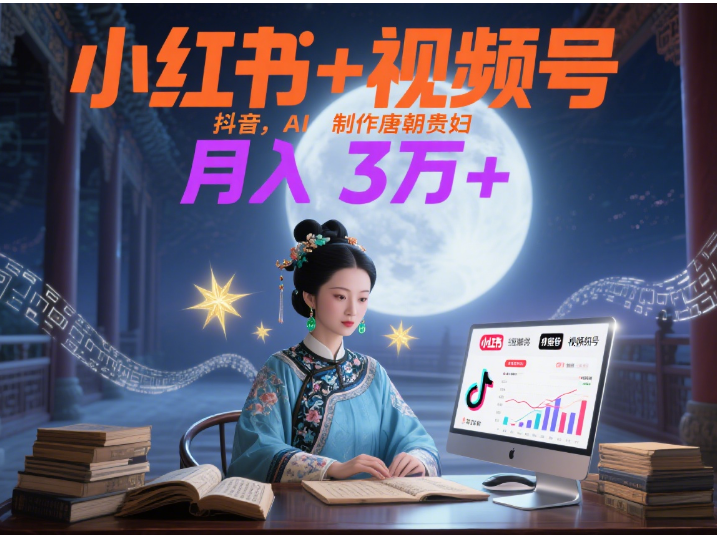 小红书+视频号+抖音，AI轻松制作唐朝贵妇IP，毒鸡汤、励志、减肥瘦身、养生赛道轻松切入，每天30分钟，轻松产出N条，月入3万+ -项目网资源站