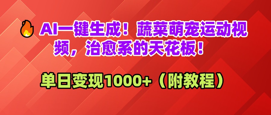 AI一键生成！蔬菜萌宠运动视频，治愈系的天花板！单日变现1000+（附教程）-项目网资源站