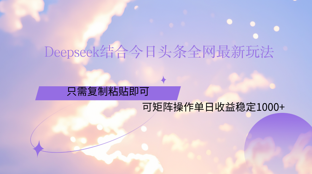 Deepseek结合今日头条全网最新玩法，只需复制粘贴，小白轻松上手单日稳定1000+-项目网资源站