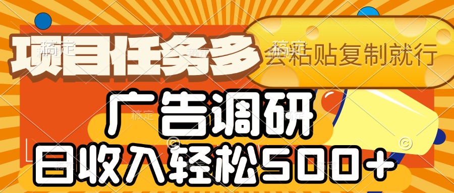 会复制粘贴即可，广告调研，项目任务多，日收入轻松500+-项目网资源站