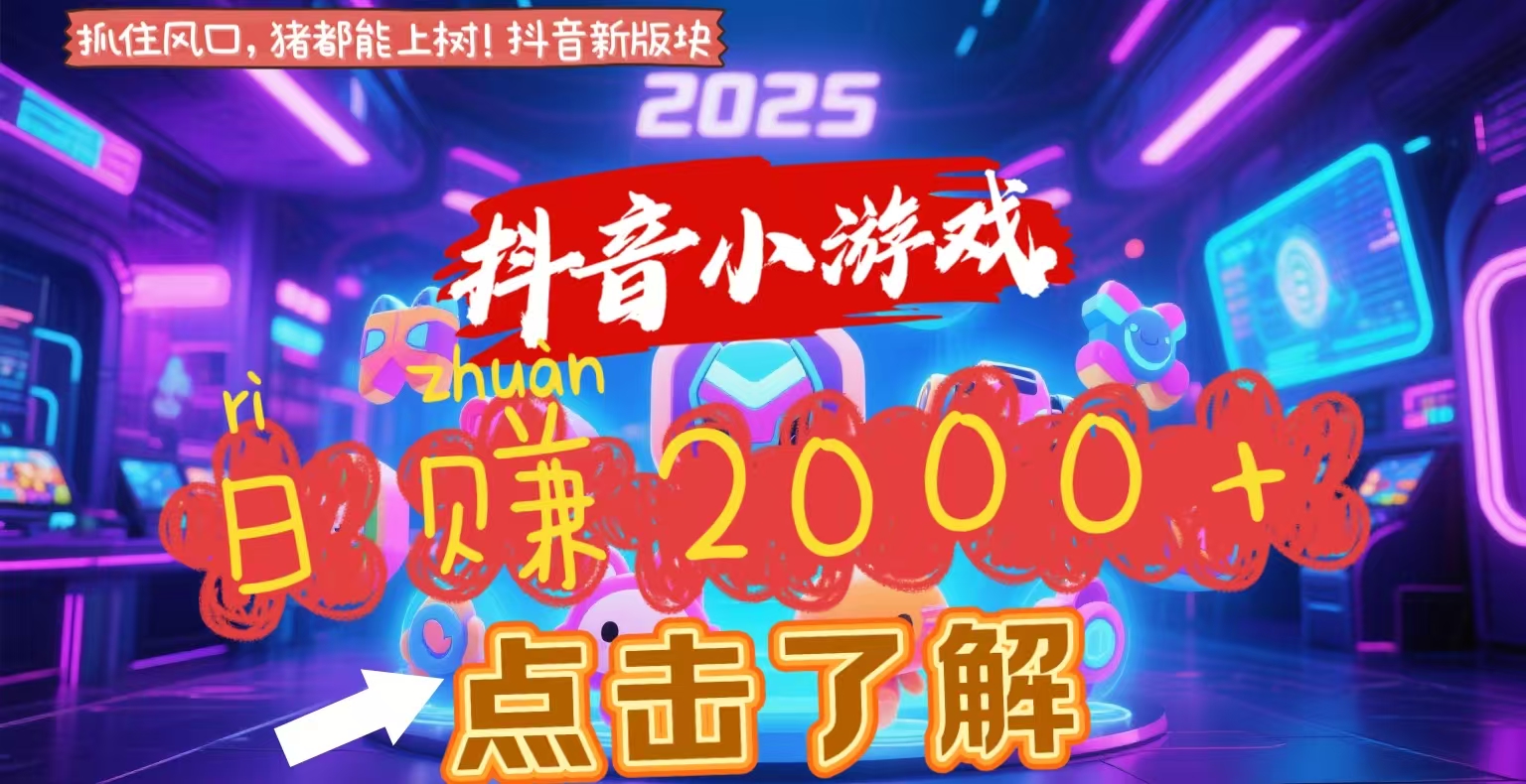 抖音小游戏，2025最新风口项目，亲测单游戏2000+感兴趣点击了解-项目网资源站