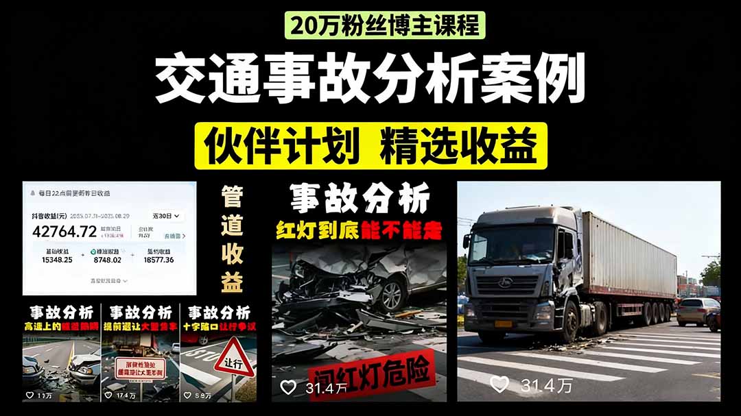 交通事故分析案例短视频，剪辑技巧+文案模板+配音教学-项目网