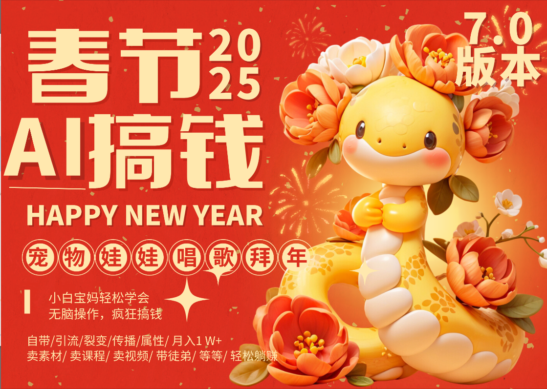 AI春节搞钱7.0升级版 蝴蝶号超火爆萌宠唱歌拜年 AI一键制作 批量出内容 春节做轻松躺赚 每日轻松十分钟 月赚米1W+ 抓紧冲!可做视频 可卖素材只带小白和宝妈!-项目网