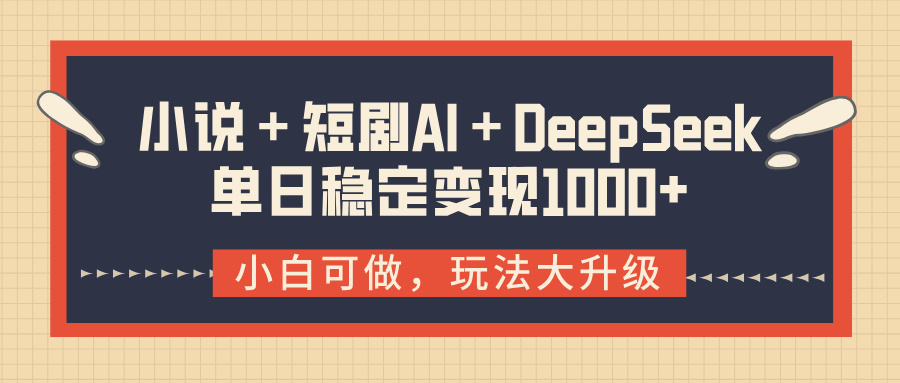 小说＋短剧AI＋DeepSeek结合变现，单日稳定变现1000+-项目网