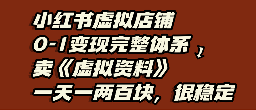 小红书虚拟店铺0-1变现完整体系，虚拟资料，一天一两百块，很稳定-项目网