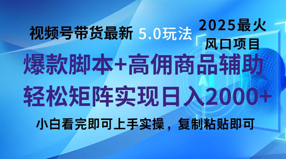 视频号带货最新5.0玩法，作品制作简单，当天起号，复制粘贴，脚本辅助，轻松矩阵日入2000+-项目网