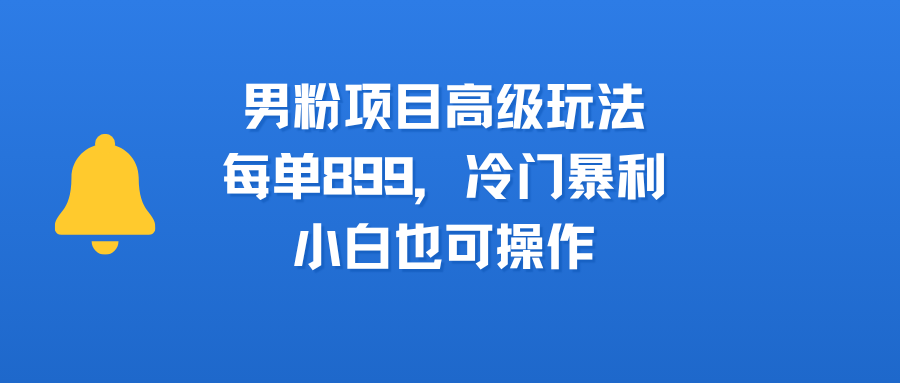 男粉项目高级玩法，每单899，冷门暴利，小白也可操作-项目网