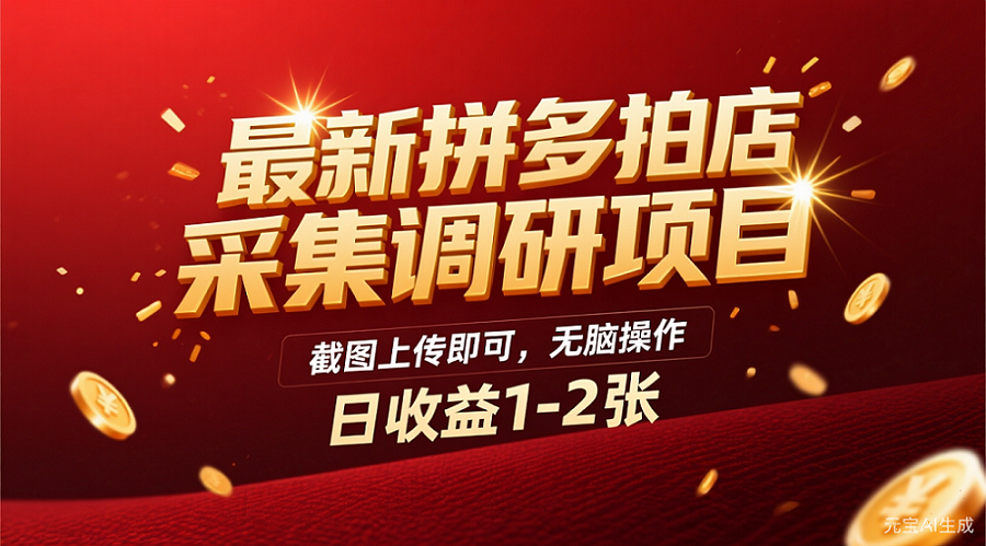 最新拼多多拍店采集调研项目，截图上传即可，无脑操作，日收益1-2张-项目网