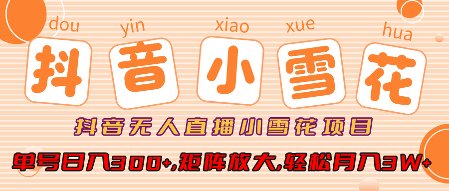 抖音无人直播，小雪花项目，单号日入300+,矩阵放大,轻松月入3W+-项目网