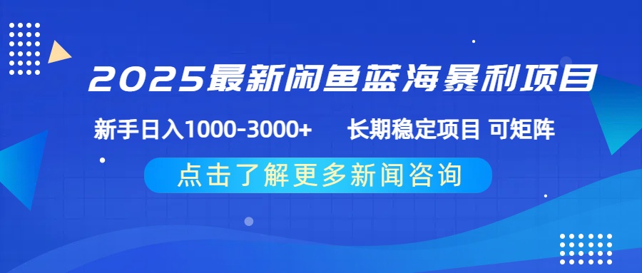 2025最新闲鱼蓝海暴利项目 ，新手日入1000-3000+ 长期稳定项目 可矩阵-项目网