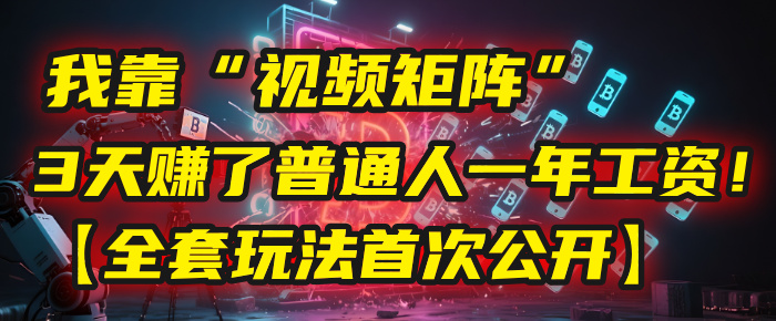 我靠“视频矩阵”，3天赚了普通人一年工资！【全套玩法首次公开】-项目网