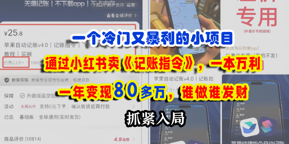 一个冷门又暴利的小项目，通过小红书卖《记账指令》，一本万利，一年变现80多万，谁做谁发财-项目网