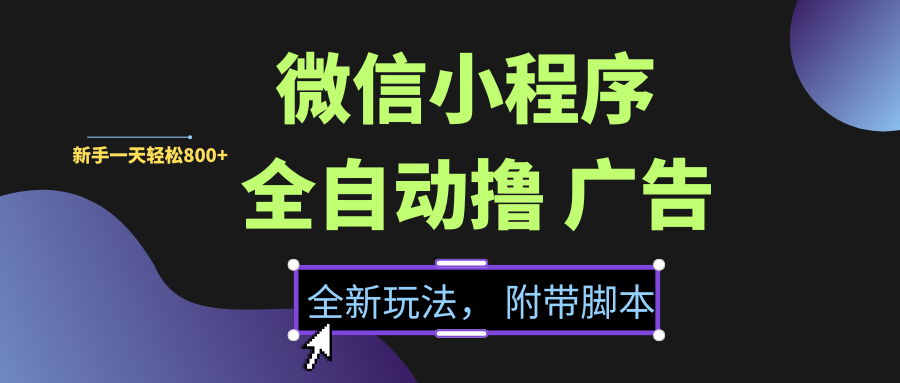 微信小程序挂机撸广告，全新玩法，新手一天轻松800+【附带脚本】-项目网