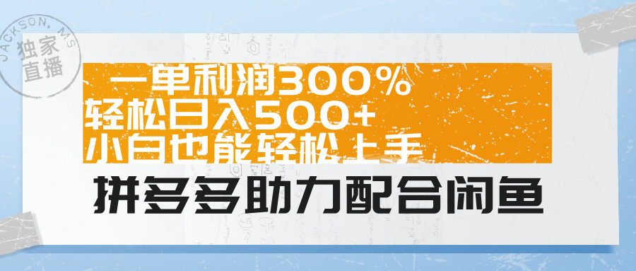 拼多多助力配合闲鱼 一单利润300% 轻松日入500+ 小白也能轻松上手！-项目网