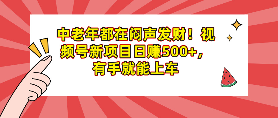 中老年都在闷声发财！视频号新项目日赚500+，有手就能上车-项目网
