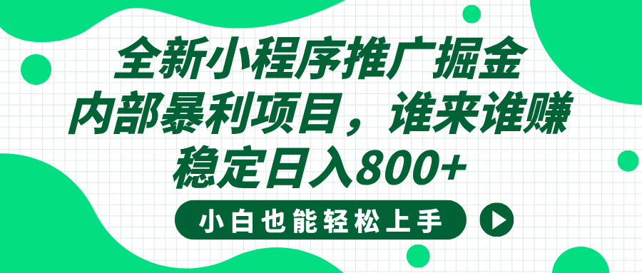 全新小程序推广掘金，内部暴利项目，小白轻松上手，稳定日入800+-项目网