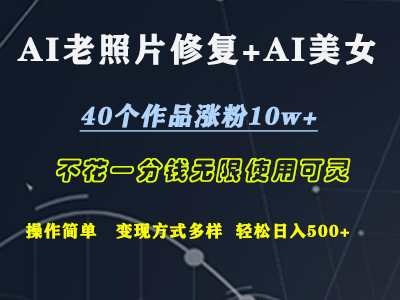 AI老照片修复+AI美女玩发  40个作品涨粉10w+  不花一分钱使用可灵  操作简单  变现方式多样话   轻松日去500+-项目网