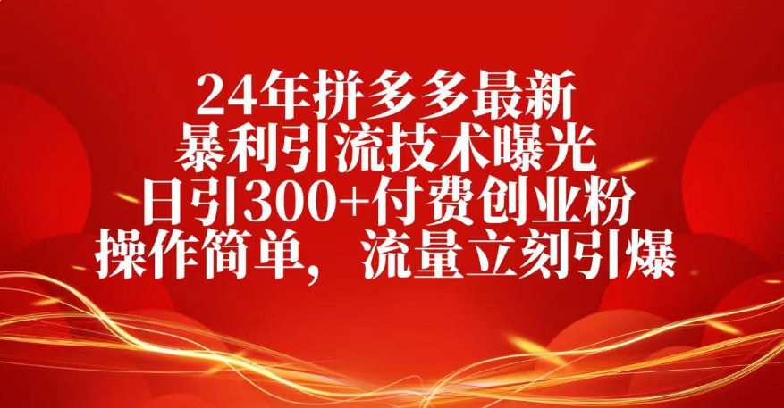 25年拼多多最新暴利引流技术曝光、日引300+付费创业粉操作简单，流量立刻引爆-项目网