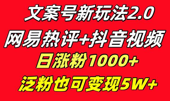 文案号新玩法 网易热评+抖音文案 一天涨粉1000+ 多种变现模式 泛粉也可变现-项目网