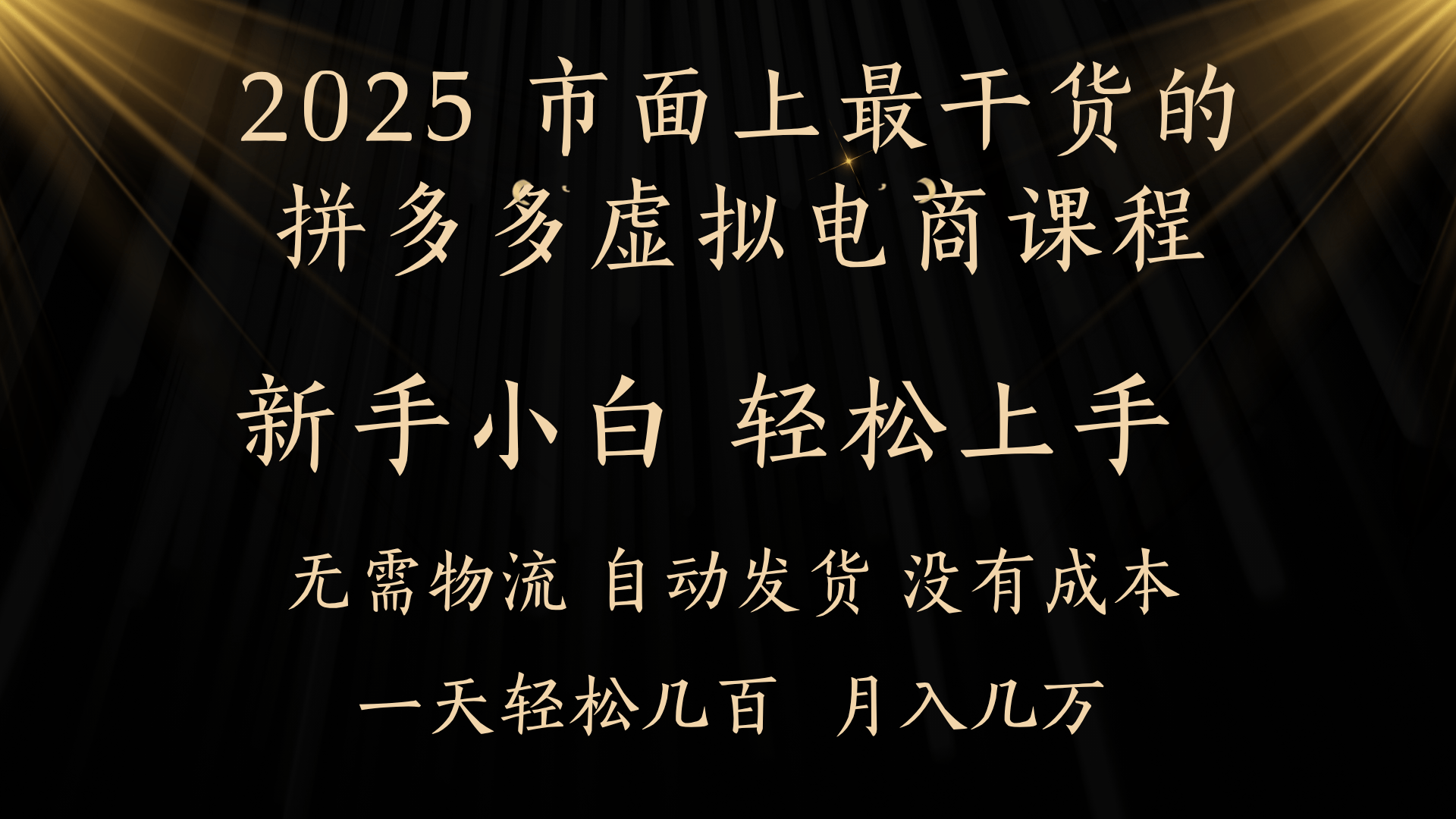 25年最干货的拼多多虚拟电商课程，小白轻松上手，月入过万只是门槛！虚拟电商，如皓月见青天！-项目网