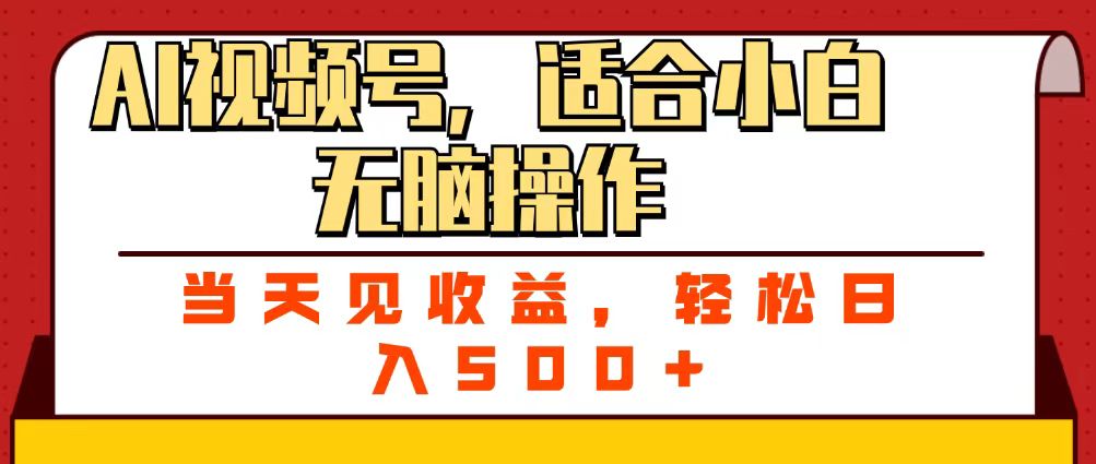 ai视频号，适合小白无脑操作，当天见收益，轻松日入500+-项目网