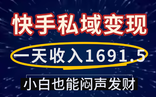 一天收入1691.5，快手私域变现，小白也能闷声发财-项目网