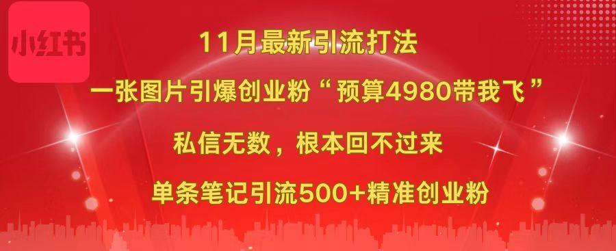 小红书11月最新图片打法，一张图片引爆创业粉“预算4980带我飞”，私信无数，根本回不过来，单条笔记引流500+精准创业粉-项目网