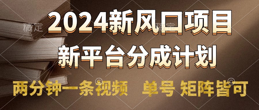 2024风口项目，新平台分成计划，两分钟一条视频，单号轻松上手月入9000+-项目网