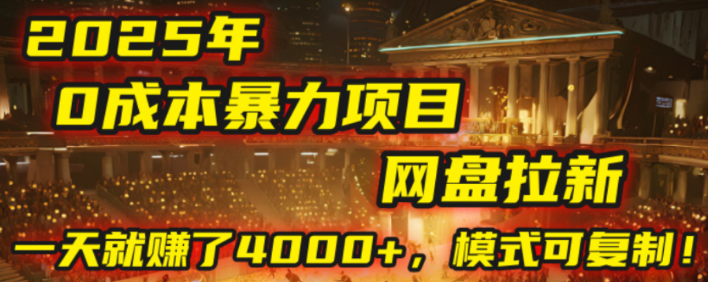 2025年,一个0成本的暴力项目,靠网盘拉新,有人一天就赚了4000+,模式可复制!-项目网