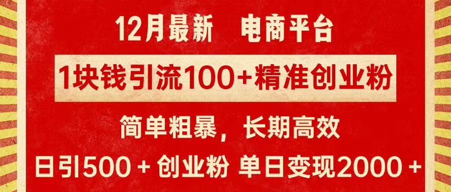 拼多多淘宝电商平台1块钱引流100个精准创业粉，简单粗暴高效长期精准，单人单日引流500+创业粉，日变现2000+-项目网