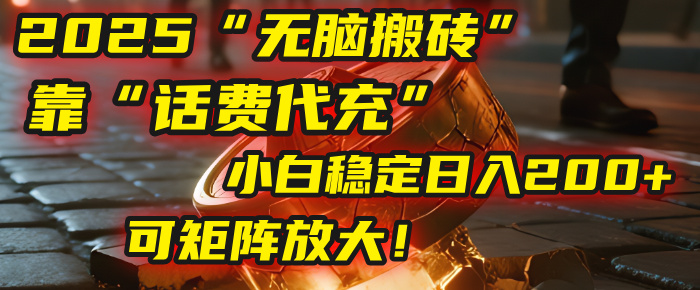 无脑搬砖项目：靠“话费代充”，小白稳定日入200+，可矩阵放大！-项目网