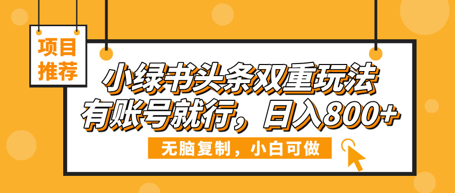 小绿书头条双重玩法，有账号就行，日入800+-项目网