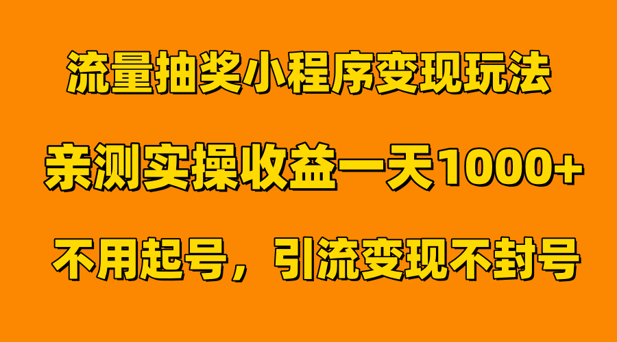 流量抽奖小程序变现玩法，亲测一天1000+不用起号当天见效-项目网