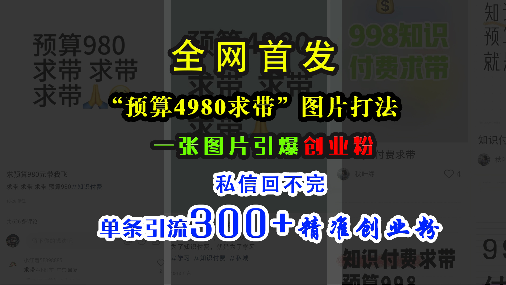 小红书“预算4980带我飞”图片打法，一张图片引爆创业粉，私信回不完，单条引流300+精准创业粉-项目网