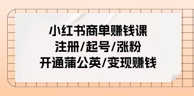 小红书商单赚钱课：注册/起号/涨粉/开通蒲公英/变现赚钱（25节课）-项目网