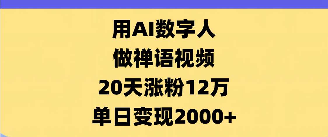 AI数字人，禅语视频，20天涨粉12万，单日变现2000+-项目网