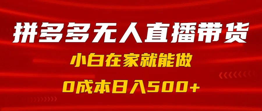 拼多多无人直播带货，小白在家就能做，0成本日入500+-项目网