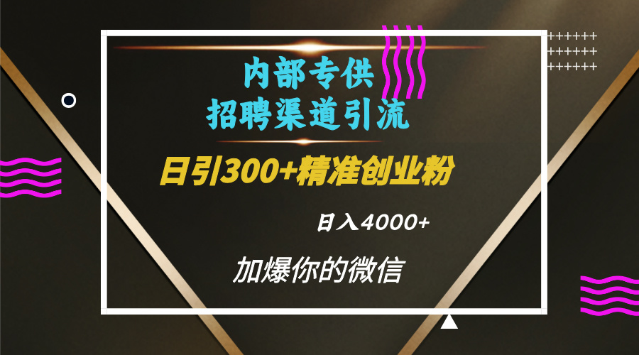 内部招聘引流技术，很实用的引流方法，流量巨大小白轻松上手日引300+精准创业粉，单日可变现4000+-项目网