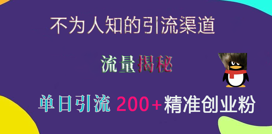 不为人知的引流渠道，流量揭秘，实测单日引流200+精准创业粉-项目网